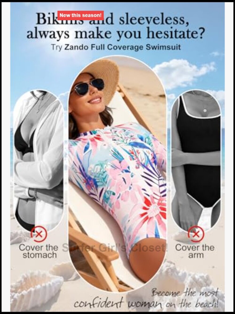 Long Sleeve UPF 50+ One Piece Rash Guard Swimsuit with Detachable Pads - Picture 5 of 7